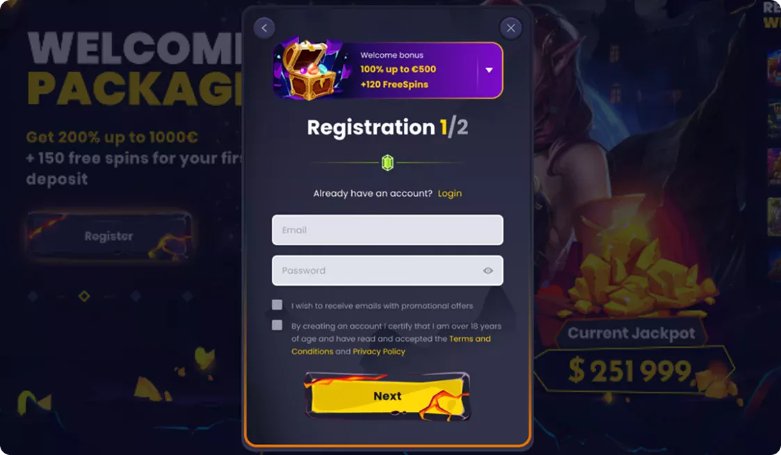 Slotsgem Casino Registration step 2